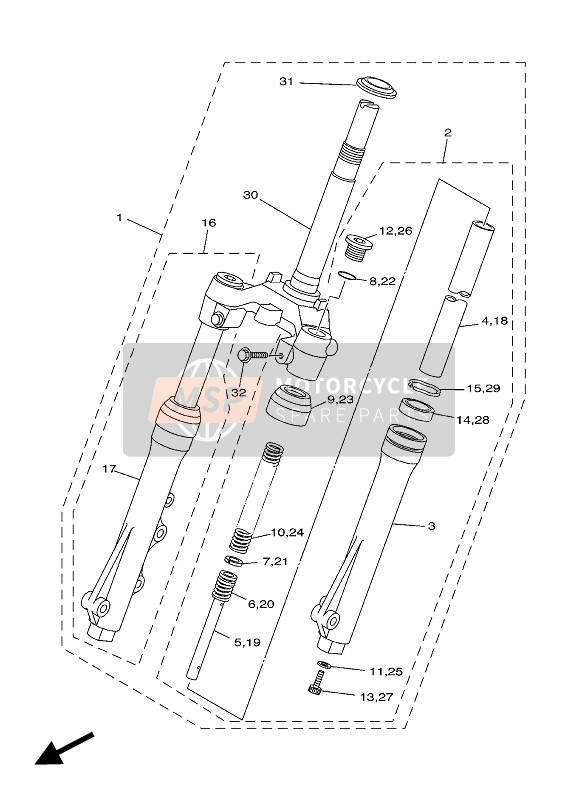 2JGF31100000, Stelo, Forcella Compl., 1, Yamaha, 0